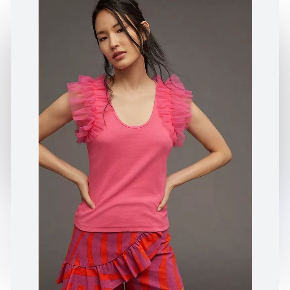 Dolan tulle sleeve tank pink size small‎